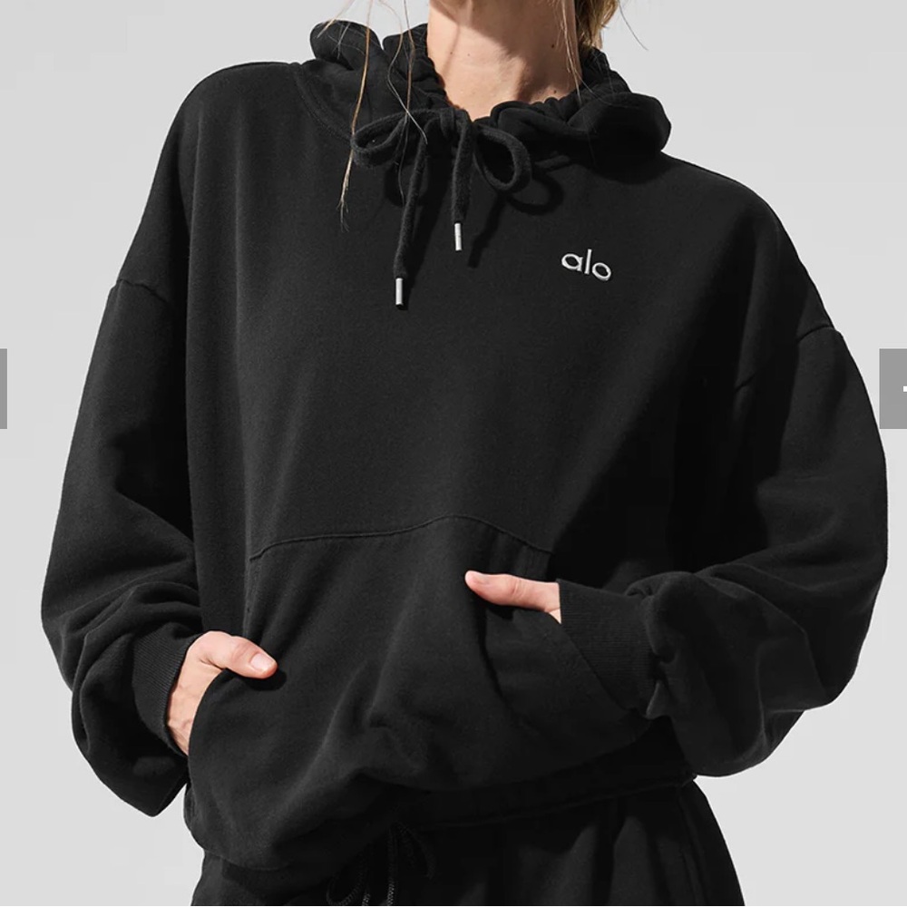 ALO Yoga Black Fleece Pullover Hoodie New